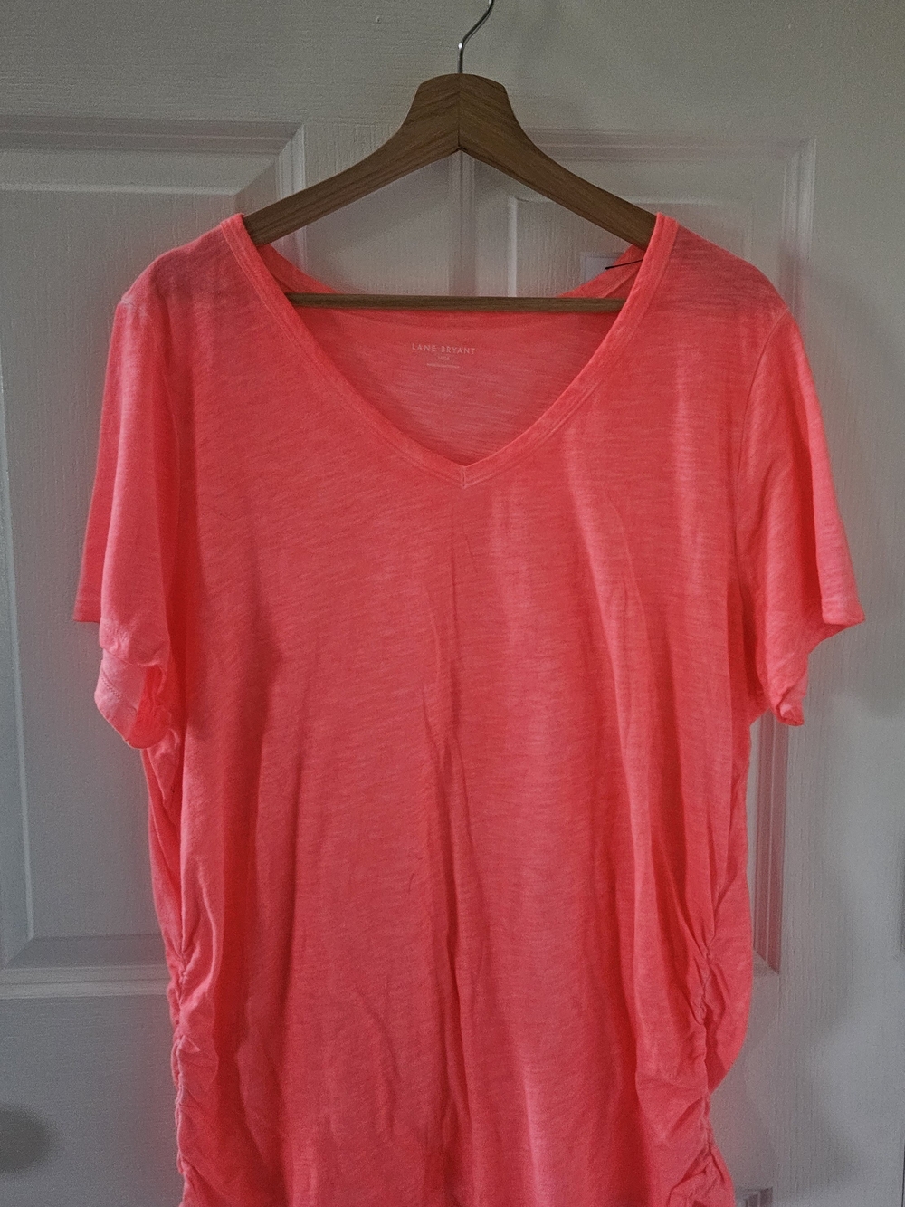 Lane Bryant Neon Pink V-Neck Short Sleeve Tee